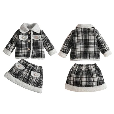 Completo pasquale a quadri bambina 2 pezzi cappotto prima comunione con gonna linea A bambini - Immagine 1 di 3