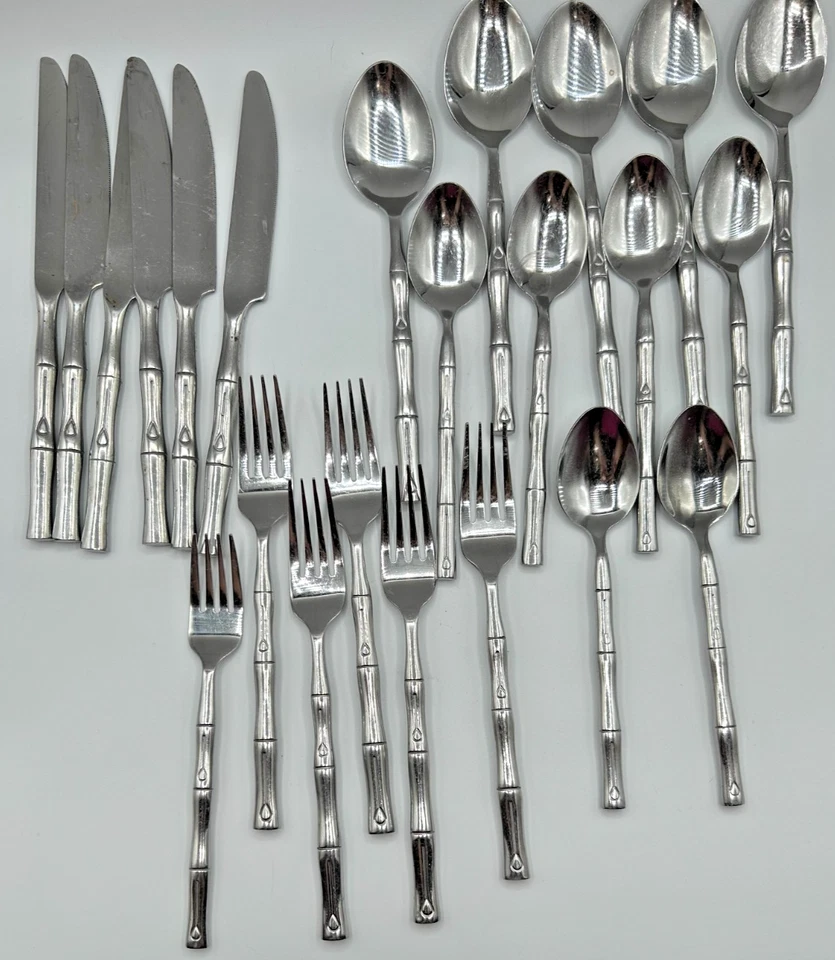 CUBIERTOS HAMPTON PLATEROS BAMBÚ ACERO INOXIDABLE 24 Piezas Cucharas/Tenedores/Cuchillos Foto 1 de 4