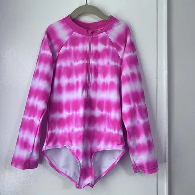 JUICY COUTURE Girls One-Piece Rash Guard Pink Tie-Dye Bathing Swimsuit - S 10 - Image 1 of 4