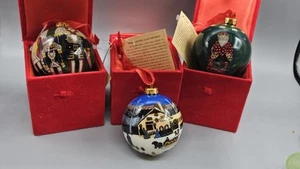 Lot Of 3 Hand Painted Blown Glass Ornaments, Nutcrackers, Santa, Winter Scene  - Picture 1 of 14