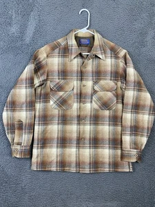 Vintage Mens Pendleton Wool Board Shirt Flannel Plaid Loop Collar Flap Pockets M - Picture 1 of 9