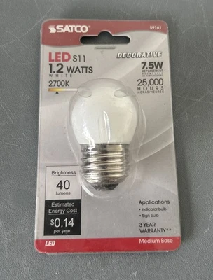 Satco LED S11 Decorative 2700K 60 lumens 7.5w - Image 1 of 2