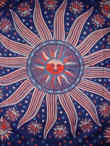 Celestial Tapestry Cotton Bedspread 106" x 70" Twin Blue - Picture 1 of 2