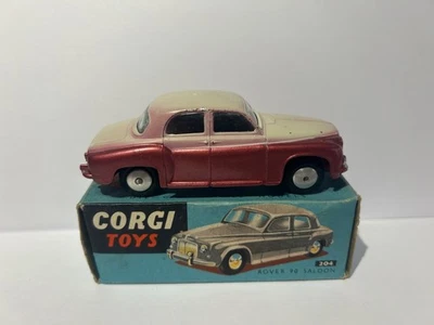 Corgi Toys 204 Rover 90 Saloon, VERY RARE CERISE COLOUR. Original, Vintage Boxed - Image 1 of 4