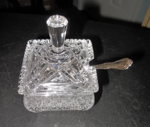 Vintage Crystal Sugar or Jelly or Relish Jar with Spoon - Very Nice - Picture 1 of 4