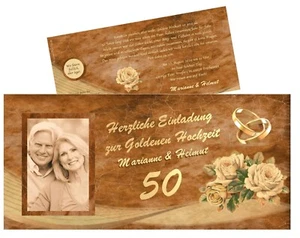 Goldene Hochzeit Vintage Einladung mit Foto 50 Jahre Wunschtext Retro Karte Rose - Bild 1 von 7