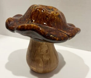 Ceramic Retro MCM Mushroom Figurine Brown Glazed Fairy Garden Decor 5.5" x 6" - Picture 1 of 7