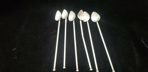 6 Sterling Silver Ice Tea 7 1/2" Scalloped Spoons Cover
