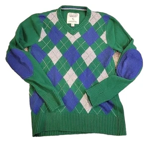 California Whoau Sweater Mens Medium Pullover Diamond Green Blue Gray Wool Blend - Picture 1 of 10