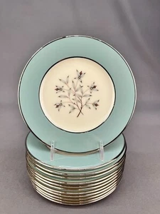 12 Vtg Lenox KINGSLEY Bone China 6 3/8" Bread Plates Teal Band: MINT c. 1959 - Picture 1 of 7