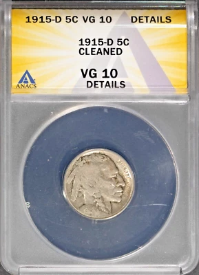 1915-D 5c Indian Head Buffalo Nickel VG 10 Details ANACS # 7696553 + Bonus - Image 1 of 2