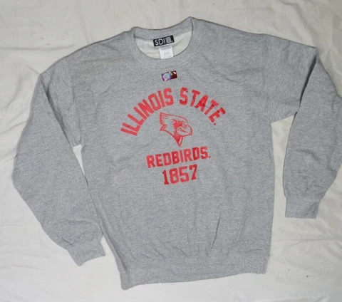 ILLINOIS STATE REDBIRDS MENS SMALL S CREW FLEECE SWEATSHIRT GRAY HEATHER NEW NWT Cover