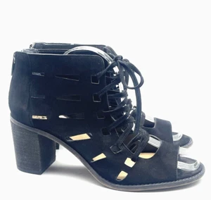 Vince Camuto Tressa Boots Size 9.5 Black Suede Block Heel Lace Up Sandals Bootie - Picture 1 of 13