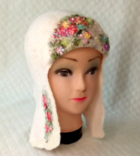 Mujer fieltro blanco merino lana earflap.warm lana hat.ushanka.Christmas...