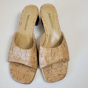 Naturalizer size 6 1/2 M Slip On Sandals cork chunky heel tan open toe Women's - Picture 1 of 11