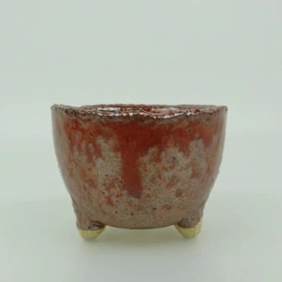 Japanese SHIGARAKI YAKI Bonsai pot Red brown glazed Round 3 legs New φ3" *1691 - Image 1 of 4