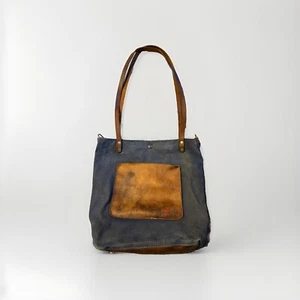 Vintage Tandy Waxed Canvas Leather Strapped Shoulder Tote Bag Filson Style Blue - Picture 1 of 11