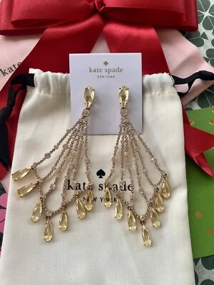 Deslumbrantes brincos de lustre Kate Spade cascata cristais de ouro rosa grandes 4,25" - Imagem 1 de 4