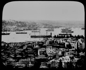 TURKISH FLEET THE GOLDEN HORN CONSTANTINOPLE C1890 PHOTO Magic Lantern Slide - Picture 1 of 3