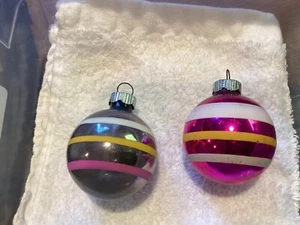TWO DIFFERENT COLOR 2 IN STRIPPED SHINY BRITE BALL ORNAMENTS - Picture 1 of 3