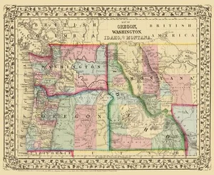 Mapa del estado - Oregon Washington Idaho Montana - Mitchell 1870 - 23 x 28,09 - Imagen 1 de 20