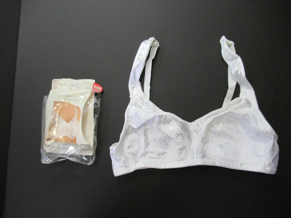 Sujetador Bobbie Brooks sin aros cómodo satinado 36B blanco inalámbrico soporte todo el día Foto 1 de 4