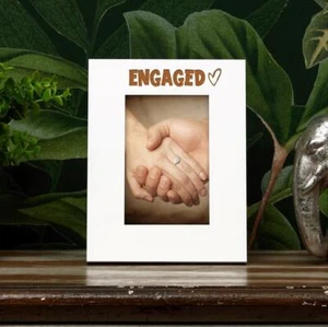 White Engraved Engaged Heart Photo Frame Gift Portrait FW-914 - Picture 1 of 2
