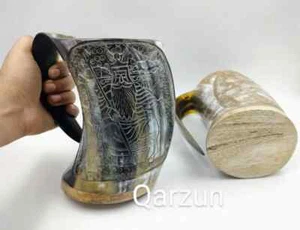 Viking drinking horn mug | Odin Mug Tankard horn beer mug for beer ale wine | Ga - Picture 1 of 4