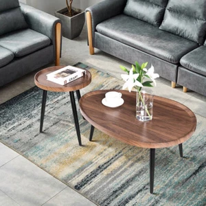 2PC Cute Setup Coffee Table Rustic Solid Wood Vintage Furniture Nest Side Tables - Picture 1 of 15
