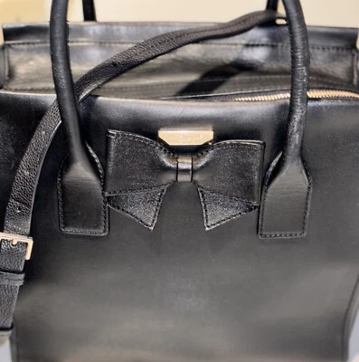Kate Spade Extra Large Tote Laptop Bag Diaper Bag Black Smooth Leather Bow - Image 1 of 4