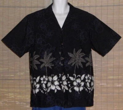 Camisa Hawaiana Para Hombres RJC Negra Púrpura Marrón Blanca Palmeras Floral Talla XL Foto 1 de 4