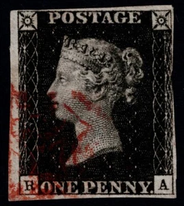 1840 1d Black Pl 8 RA Light Red-Brown Maltese Cross Fine Used Cat. £525.00 - Picture 1 of 1