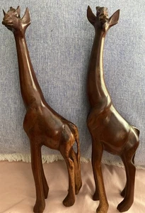 Hand Carved 2 Wood Giraffe, Apprx 9 " Tall, Beautiful Color. - Picture 1 of 13