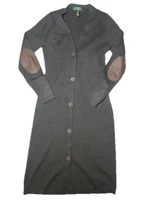 Lauren Ralph Lauren Cardigan Sweater Women’s Size Medium Long Elbow Patches EUC! - Picture 1 of 8