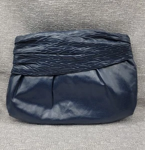 VTG 80s 90s Navy Dark Blue Faux Leather Clutch Purse Shoulder Bag (no strap) - Picture 1 of 10
