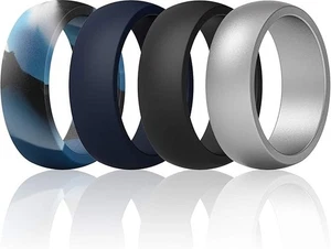 🆕 Set of 4 Thunderfit Mens Silicone Rings Wedding Bands grey blue camo Black - Picture 1 of 5