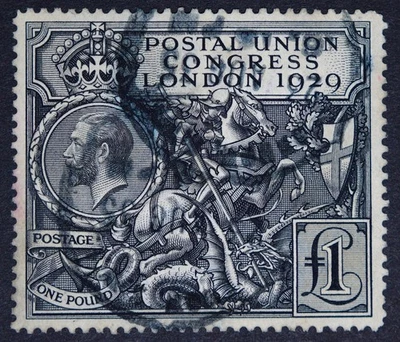 GB SG438 KGV 1929 £1 Black, PUC, Fine Used — 第 1/2 张图片