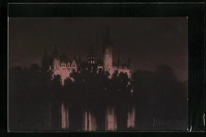 Ansichtskarte Schwerin, Illuminiertes Schloss bei Nacht  - Picture 1 of 2