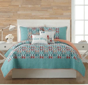 Vera Bradley Go Fish Teal Cotton Quilt Size 86”x 82” Full See Description - Imagen 1 de 12