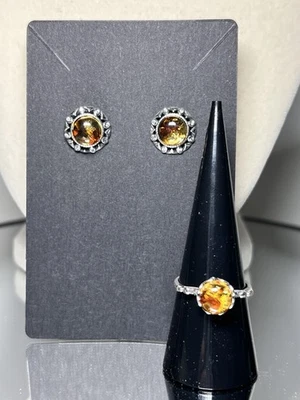 Juego de 2 piezas ámbar - Pendientes y anillo ajustable - Todo S925  Foto 1 de 4