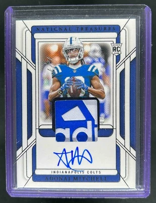 2024 National Treasures Adonai Mitchell Rookie Gloves RC Brand Logo Auto #1/1 - Image 1 of 2
