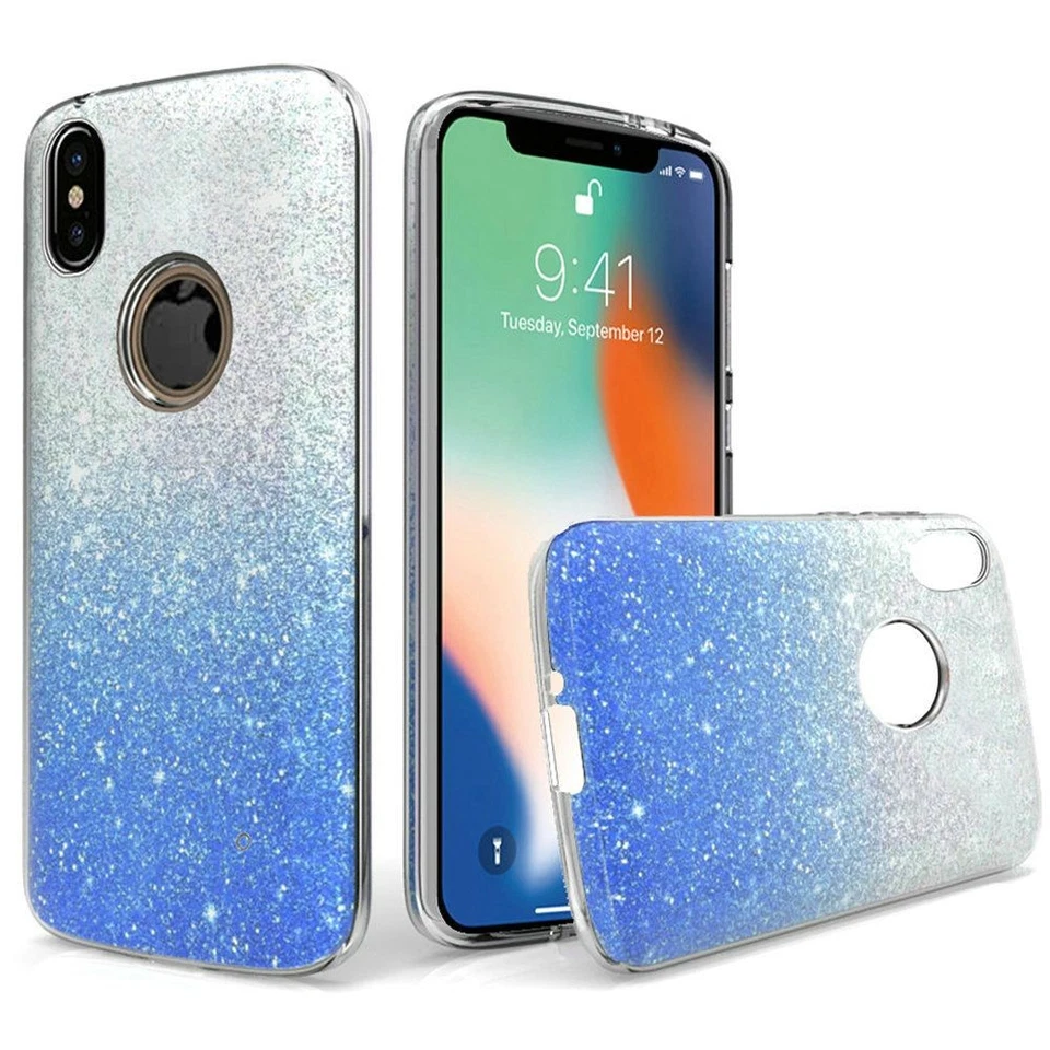"GSA Gradient Glitter Hybrid Case for iPhone XS Max - Blue/Silver Shine" - Image 1 of 1