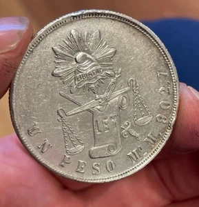 Mexico - 1872 MoM Large Silver Balance Scale Peso - Popular - Picture 1 of 7