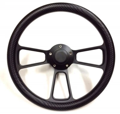 Volante muscular preto fibra de carbono 14" com adaptador de tarugo 69-94 Chevy GM - Imagem 1 de 3