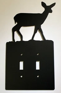 DEER Doe Double Light Switch Plate Cover Wildlife Lodge Cabin Rustic Metal Art - Picture 1 of 3
