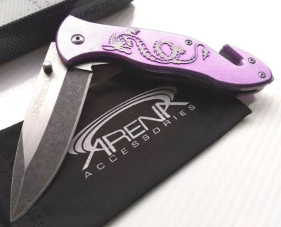 Wartech Dragon Purple Manual Open Pocket Knife Glass Breaker EDC Flipper Blade - Image 1 of 4