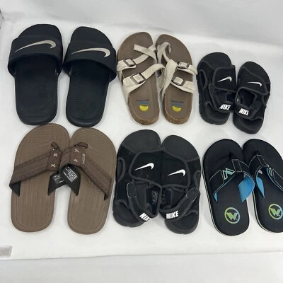 Lot of 6 pairs of kids youth sandals flip flops slides NIKE size 13 1Y 6Y & more - Image 1 of 4