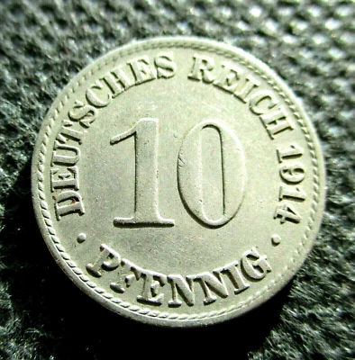OLD COIN OF GERMANY 10 DEUTSCHES REICH PFENNIG 1914 A WORLD WAR I GERMAN EMPIRE - Image 1 of 2
