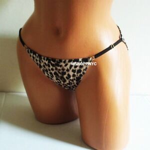 VICTORIAS SECRET String Bikini Panty Size L Smooth Soft Leopard adjustable NWT