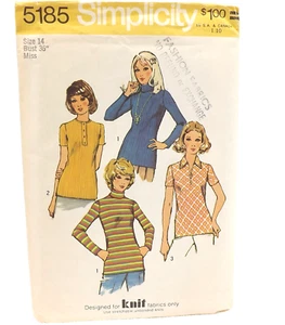 Simplicity 5185 Ladies Knit Top Zipper Front or Back Size 14 Sewing Pattern - Picture 1 of 3